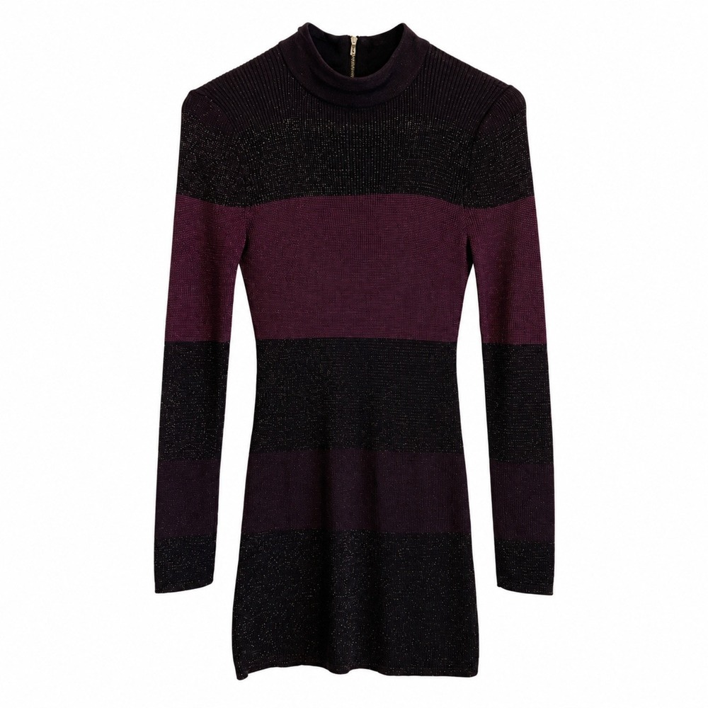 White House Black Market Long Sleeve Metallic Colorblock Sweater Dress Small
